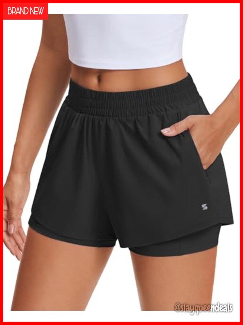 Women's 2 in 1 Running Shorts Gym Athletic Compression with Zip Pockets